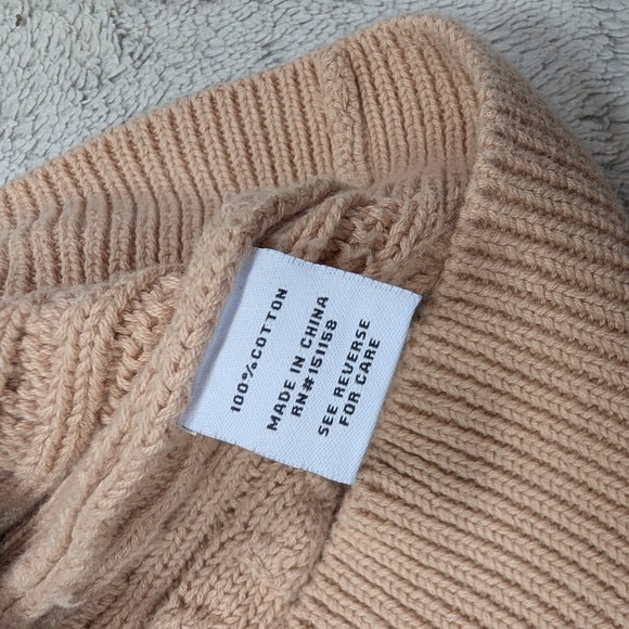 525 Sweater Womens S Beige Tan Ruffle Cable Knit Pullover Cotton Chunky Casual - Picture 6 of 8